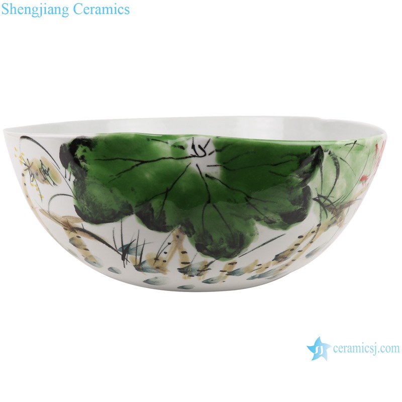 RZTH01 Color glaze kiln green freehand lotus fish pattern irregular shape flowerpot ceramic bow