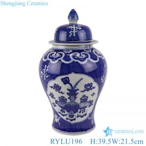 RYLU196 Blue and white open window antique grain ceramic ginger pot