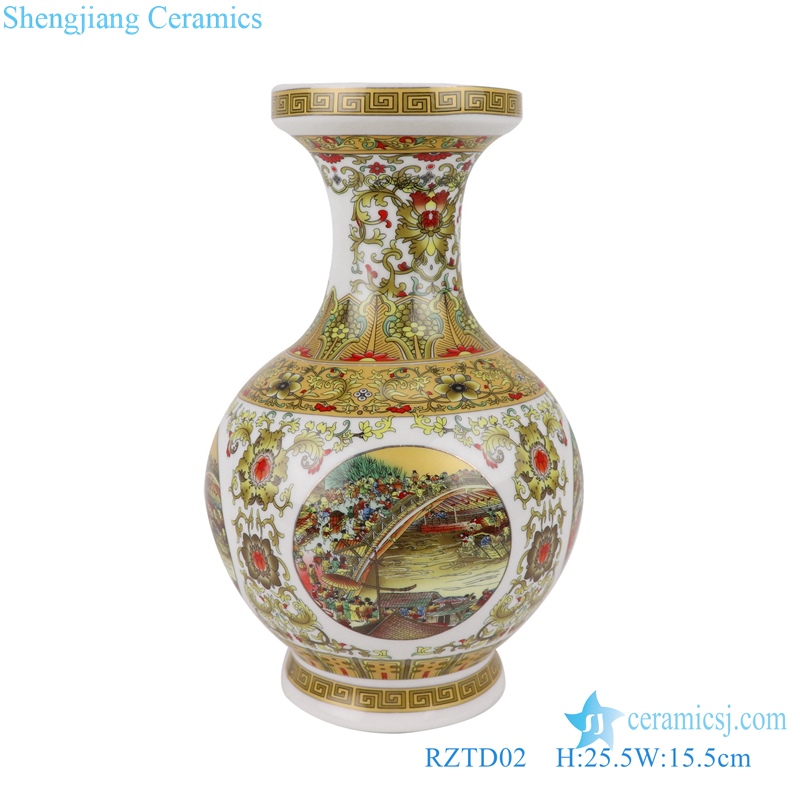 RZTD01-02-03 yellow background Qingming River picture pattern ceramic lantern vase