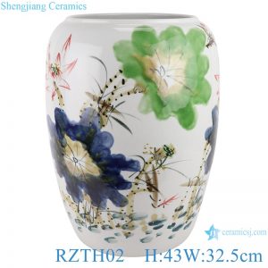 RZTH02 Jingdezhen Color Glaze Kiln green freehand lotus fish pattern wax gourd tank