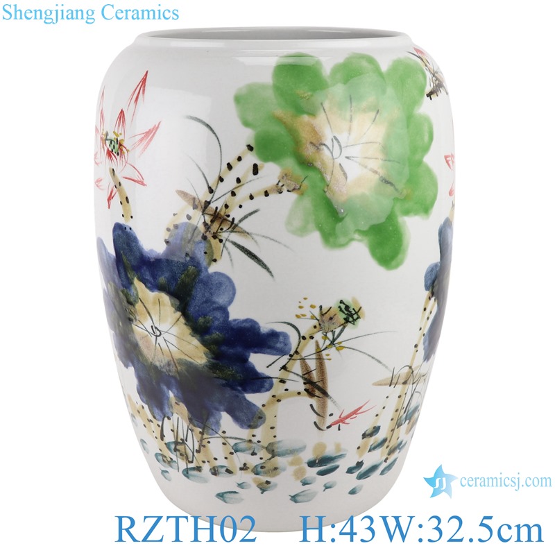 RZTH02 Jingdezhen Color Glaze Kiln green freehand lotus fish pattern wax gourd ceramic pot