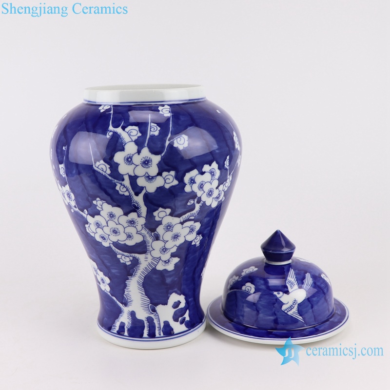 RYCI64 beautiful hand painted blue and white ice plum pattern ceramic ginger jar