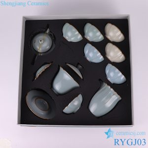 RYGJ03 Japanese Style Light Blue Tea Set Porcelain CupsTeapot