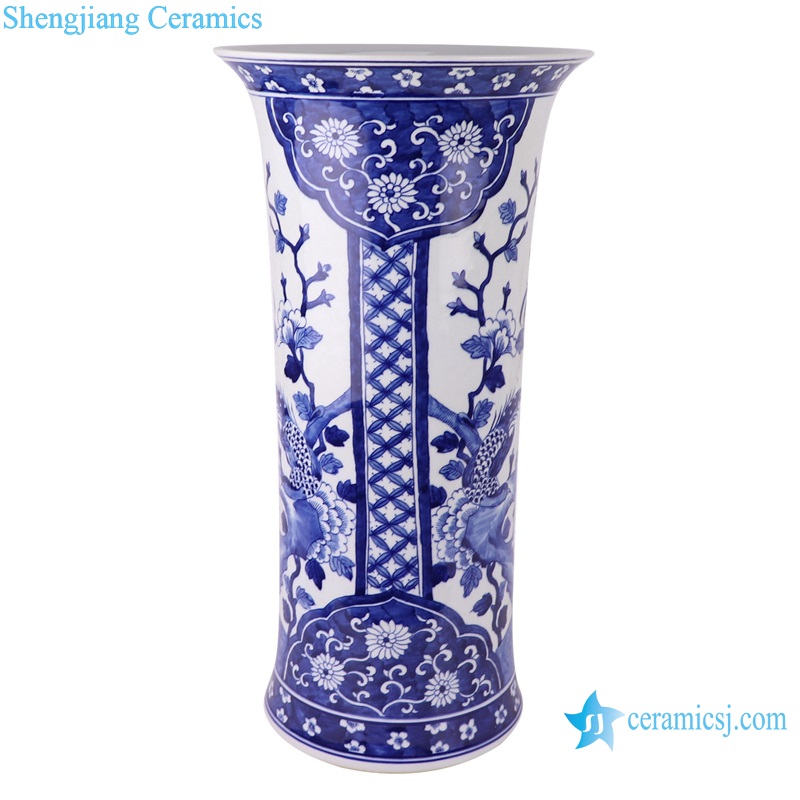 RYLU133-L-M-S Jingdezhen Blue and White Porcelain flower and bird Wide Mouth Tabletop Vase