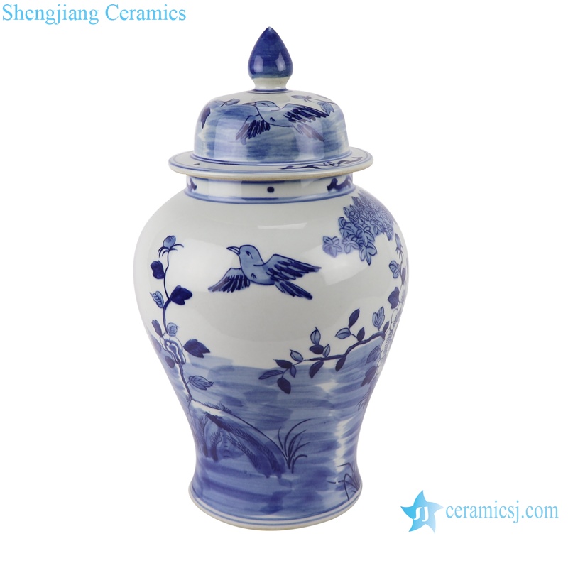RYLU193 blue and white phoenix flower and bird ceramic ginger jar