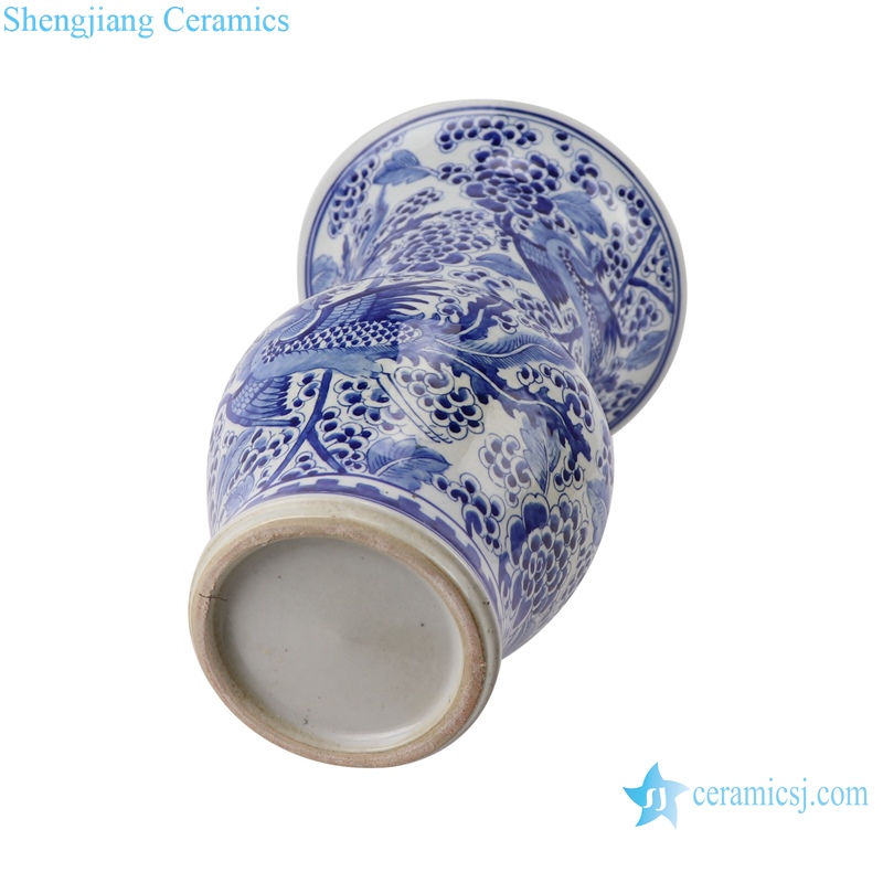 RYLU195 hand painted blue and white phoenix peony pattern flower vase