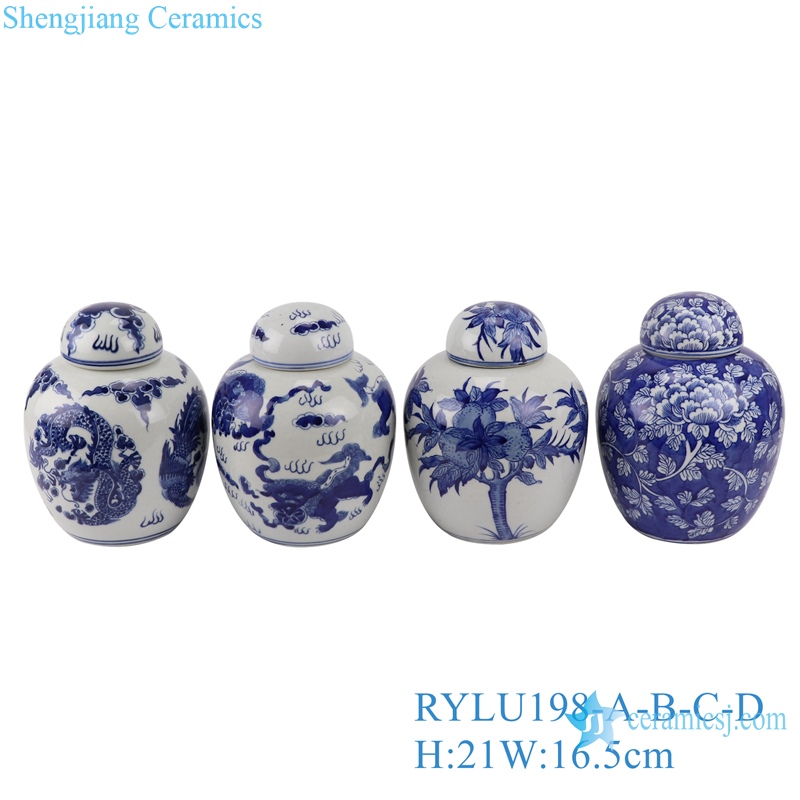 RYLU198-A-B-C-D Blue and white ceramic tea jars