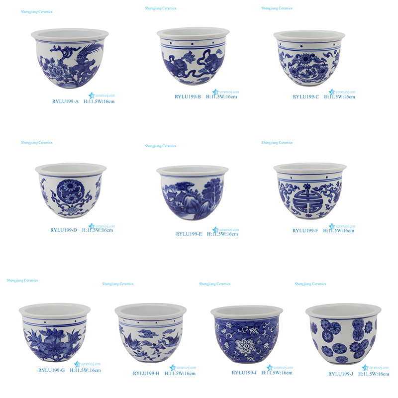 different patterns of RYLU199-A-B-C-D-E-F-G-H-I-J Jingdezhen blue and white porcelain planter