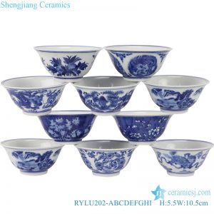 RYLU202-A-B-C-D-E-F-G-H-I blue and white ceramic dinner ware D10.5cm 4inch bowl