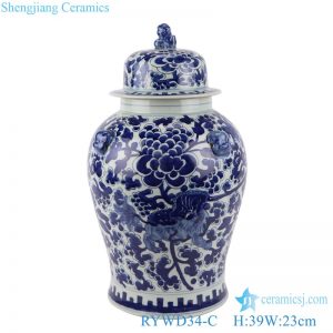 RYWD34-C hand painted blue and white flower and kylin pattern ginger jar
