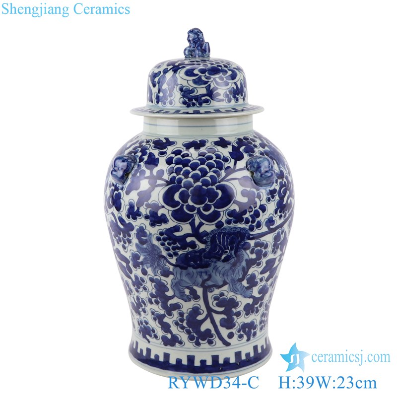 RYWD34-C hand painted blue and white flower and kylin pattern ginger jar