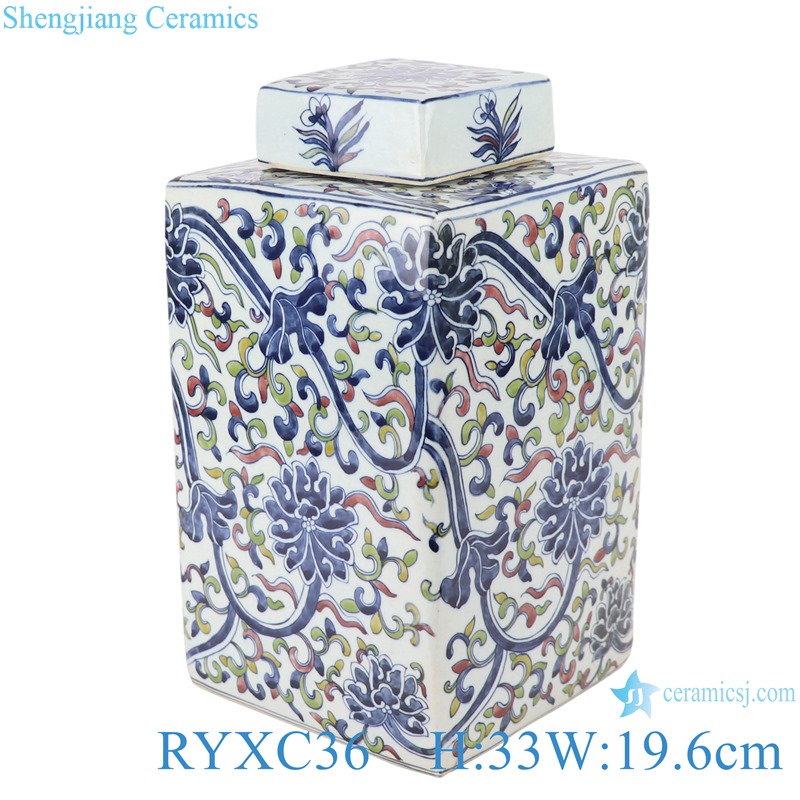 RYXC36 colorful doucai square ceramic jar