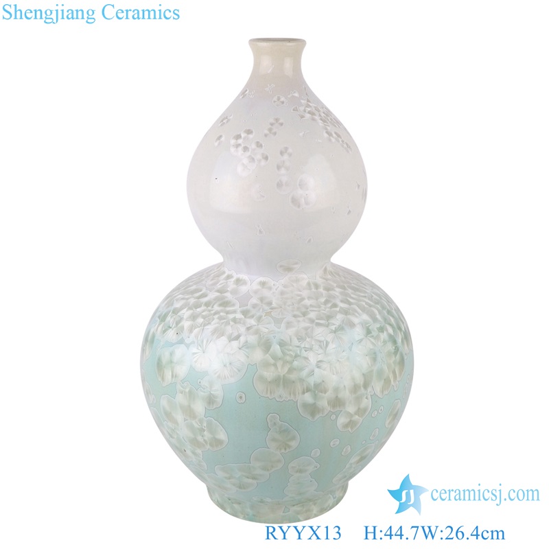 White Glazed Crystalline and Green ceramic Bottle gourd Shape Tabletop Vase