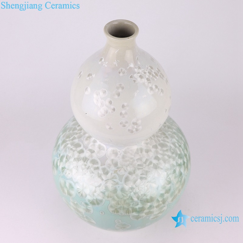 RYYX13 White Glazed Crystalline and Green ceramic Bottle gourd Shape Tabletop Vase