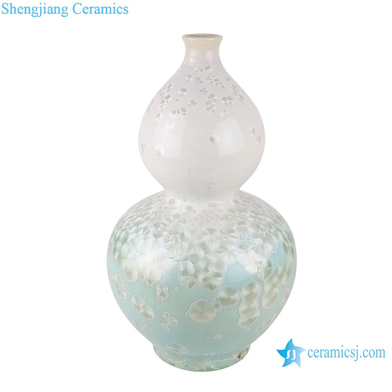 RYYX13 White Glazed Crystalline and Green ceramic Bottle gourd Shape Tabletop Vase