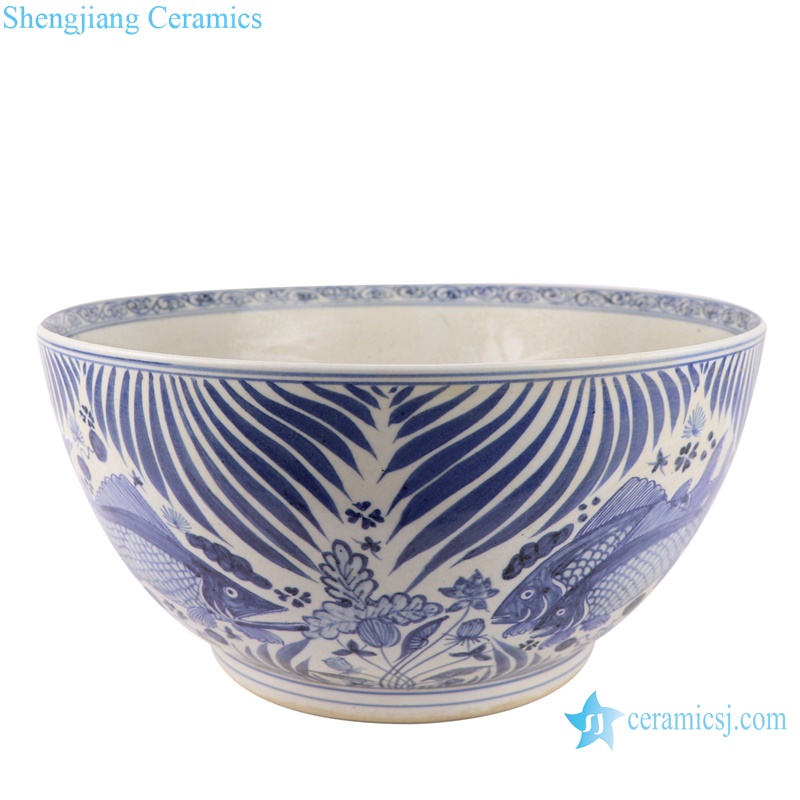 RZFH07-C Jingdezhen blue and white hand painted fish and algas pattern porcelain decorative big bowl
