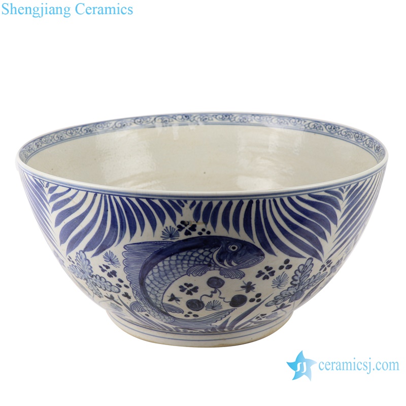 RZFH07-C Jingdezhen blue and white hand painted fish and algas pattern porcelain decorative big bowl