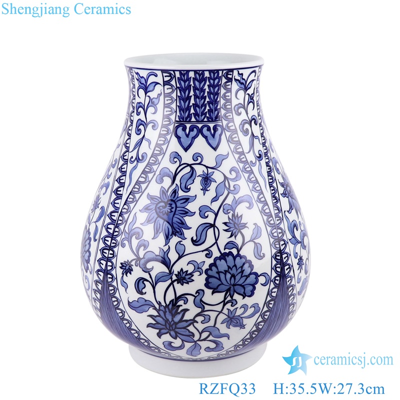 Jingdezhen Blue and White Porcelain Open Window Flower design Ceramic Bucket Shape Vase 