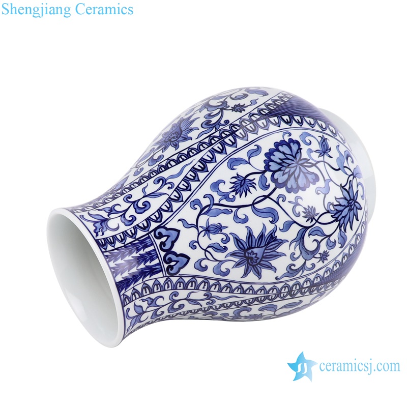 RZFQ33  Jingdezhen Blue and White Porcelain Open Window Flower design Ceramic Bucket Shape Vase
