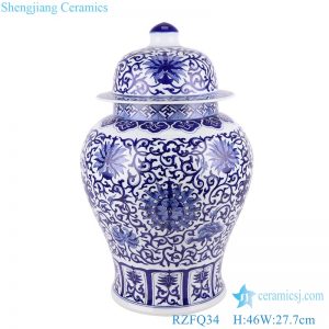 RZFQ34 Blue and White Porcelain Twisted flower Storage General Pot Ceramic Lidded Ginger Jars