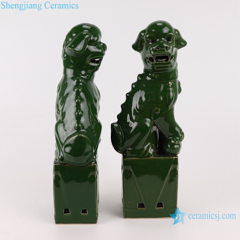 RZGB29-B deep green a pair pug foo dog ceramic sculpture