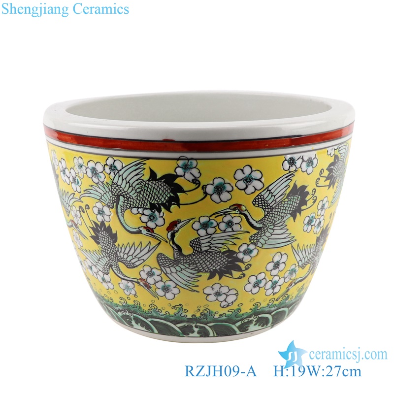 RZJH09-A-B-C Antique high quality famille rose crane and flowers fish bowl