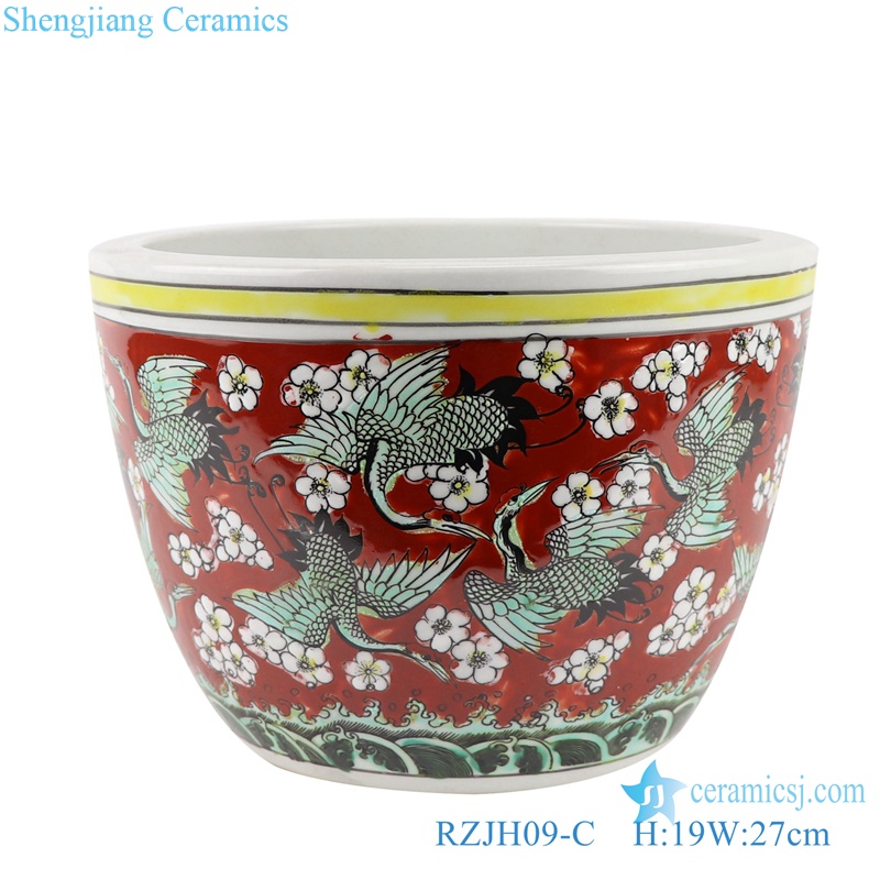 RZJH09-A-B-C Antique high quality famille rose crane and flowers fish bowl