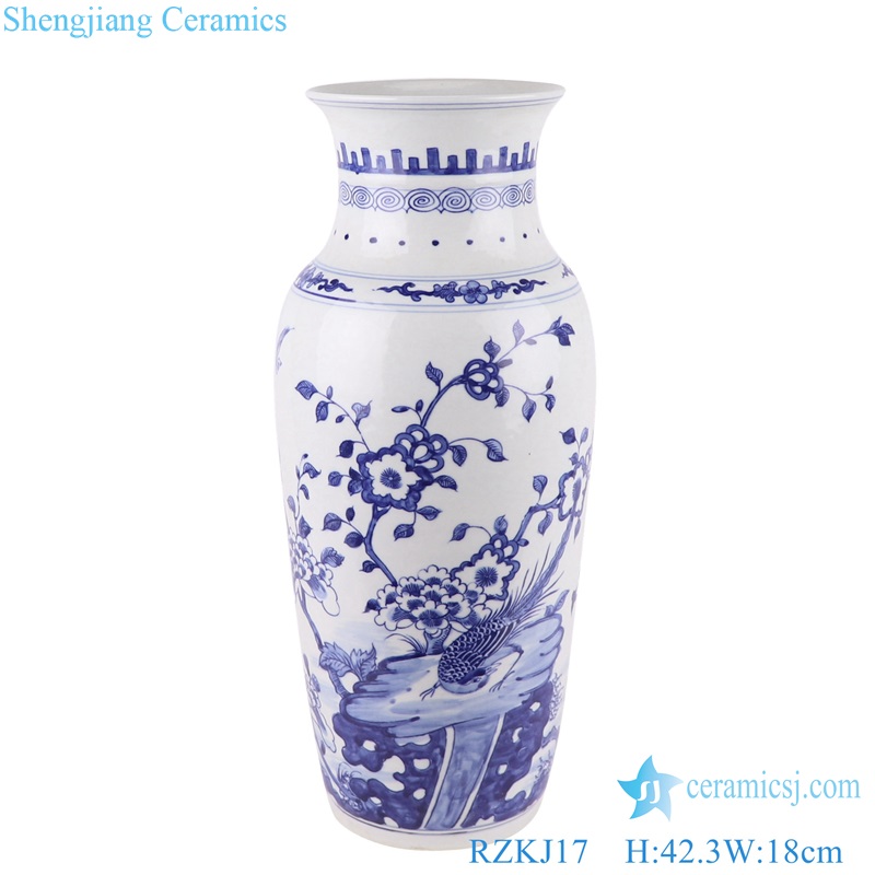 Blue and White Porcelain Caragana Flower and Bird Ceramic Tabletop Vase
