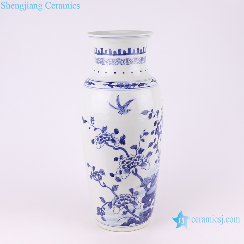 RZKJ17 Blue and White Porcelain Caragana Flower and Bird Ceramic Tabletop Vase