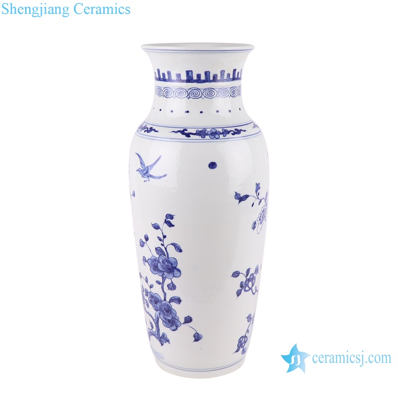 RZKJ17 Blue and White Porcelain Caragana Flower and Bird Ceramic Tabletop Vase