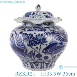 RZKR21 Antique yuan dynasty blue and white ceramic jar