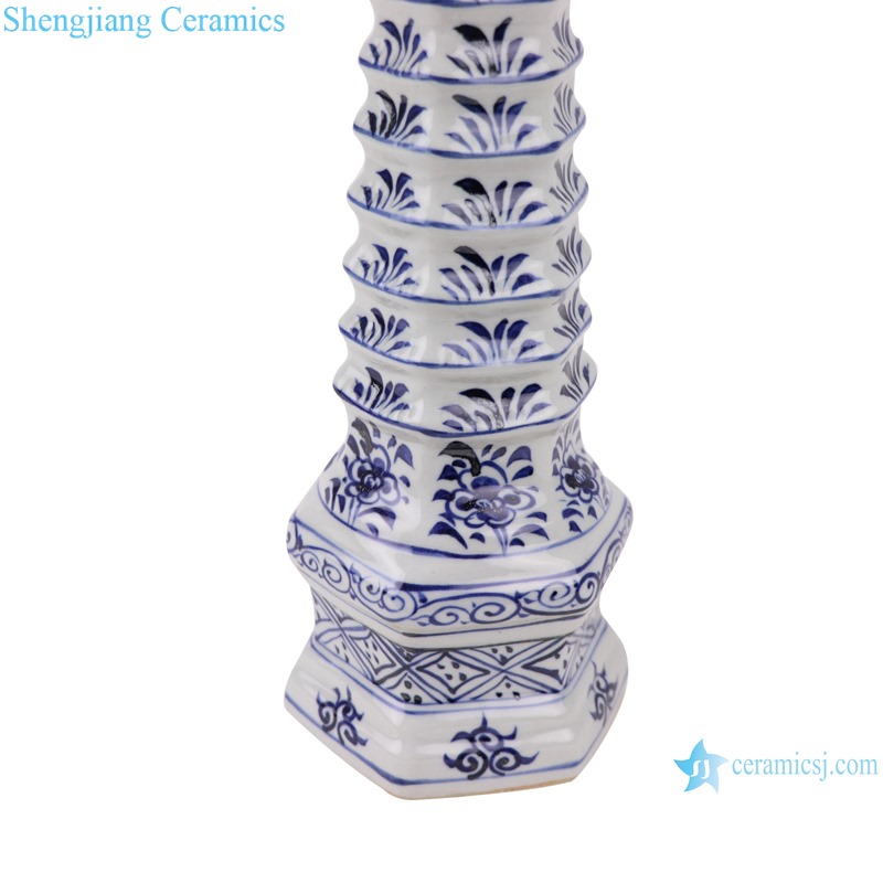 RZKR23 blue and white flowers and plants pattern ceramic pagoda