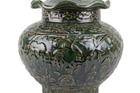 RZKR24 color glaze carven peony pattern jar