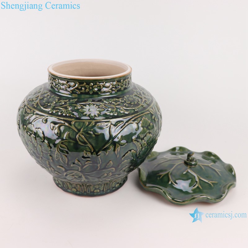 RZKR24 color glaze carven peony pattern jar