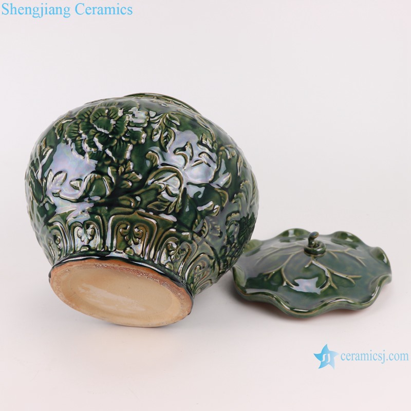 RZKR24 color glaze carving peony pattern ceramic jar