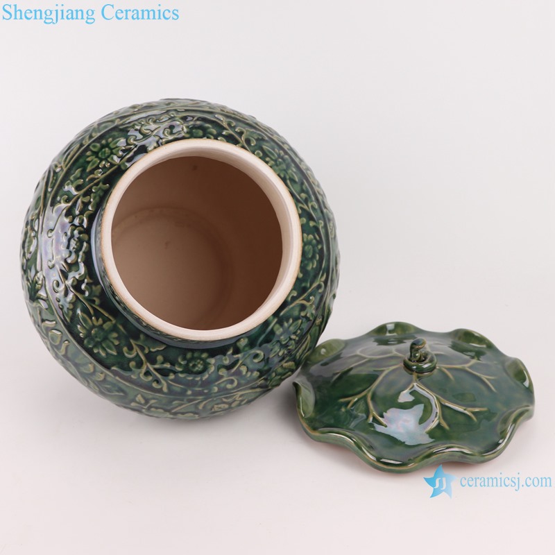RZKR24 color glaze carving peony pattern ceramic jar
