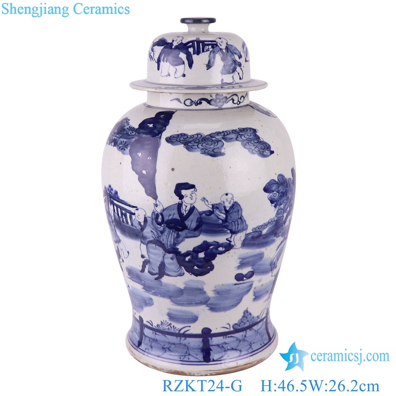 Jingdezhen Blue and White Ancient Character girl boy General Storage Ancestor Lidded Jars