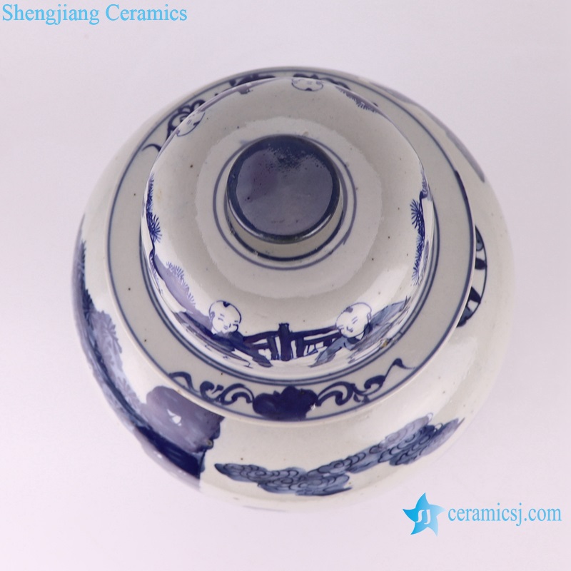 RZKT24-G Jingdezhen Blue and White Ancient Character girl boy General Storage Ancestor Lidded Jars
