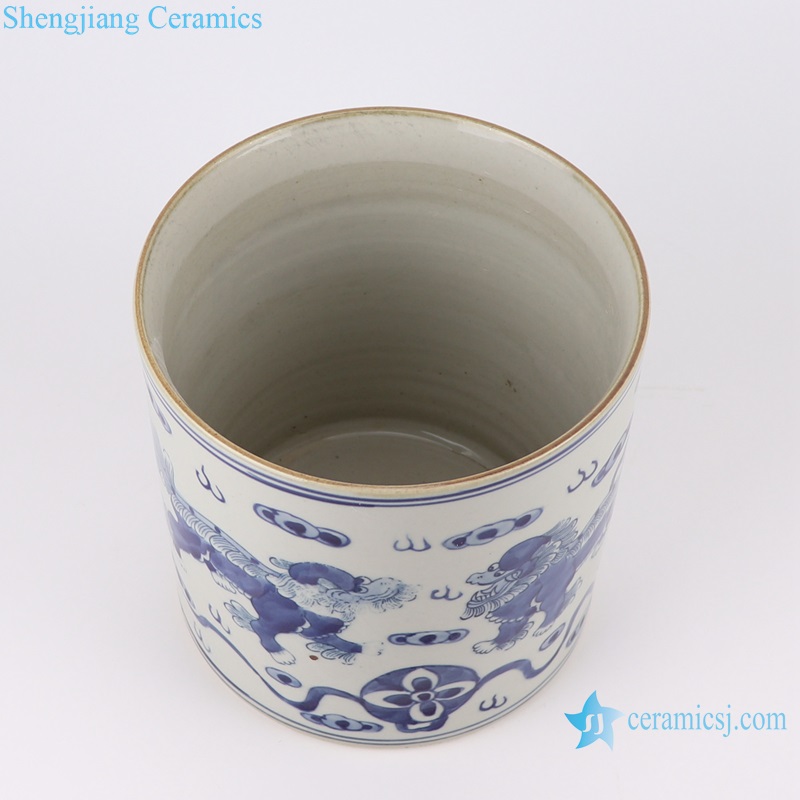RZKY05-D Jingdezhen Ceramics Blue and White Porcelain Desktop holder Storage Box Lion pattern Pen Holder