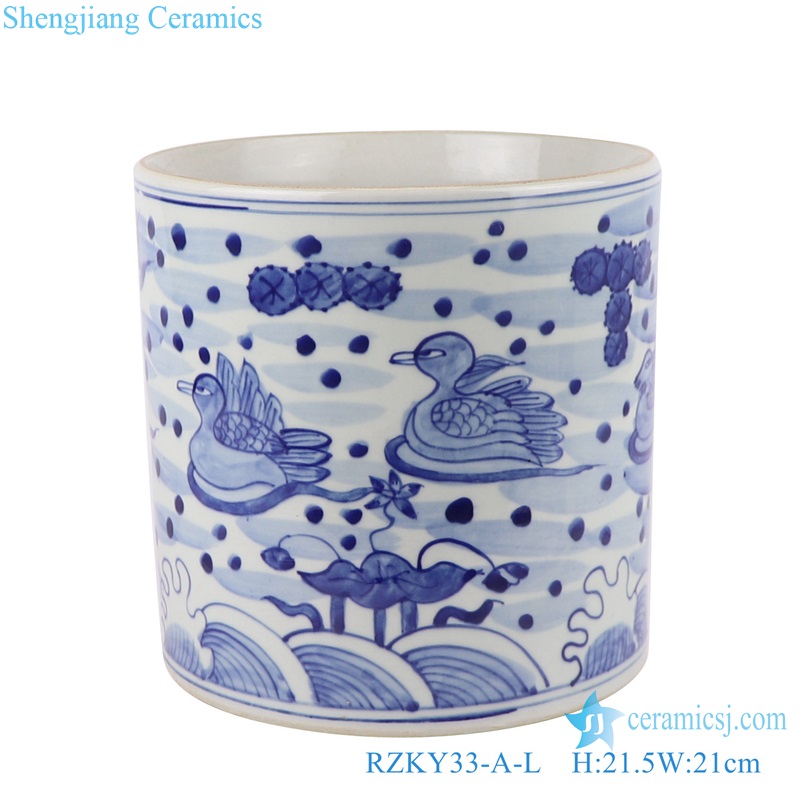 Blue and White Ceramic Pen Holder Container Mandarin ducks Butterfly Round Circle Unicorn Design 