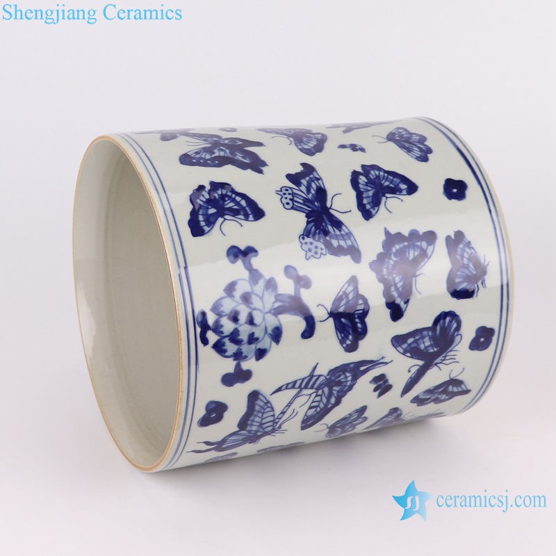 RZKY33 Blue and White Ceramic Pen Holder Container Mandarin ducks Butterfly Round Circle Unicorn Design