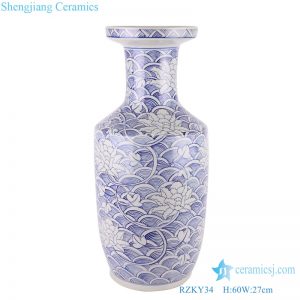 RZKY34 Blue and white Porcelain Vase Sea weave Lotus design Stick bottle Vase