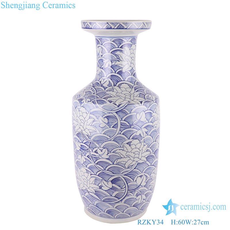 Blue and white Porcelain Vase Sea weave Lotus design Stick bottle Vase