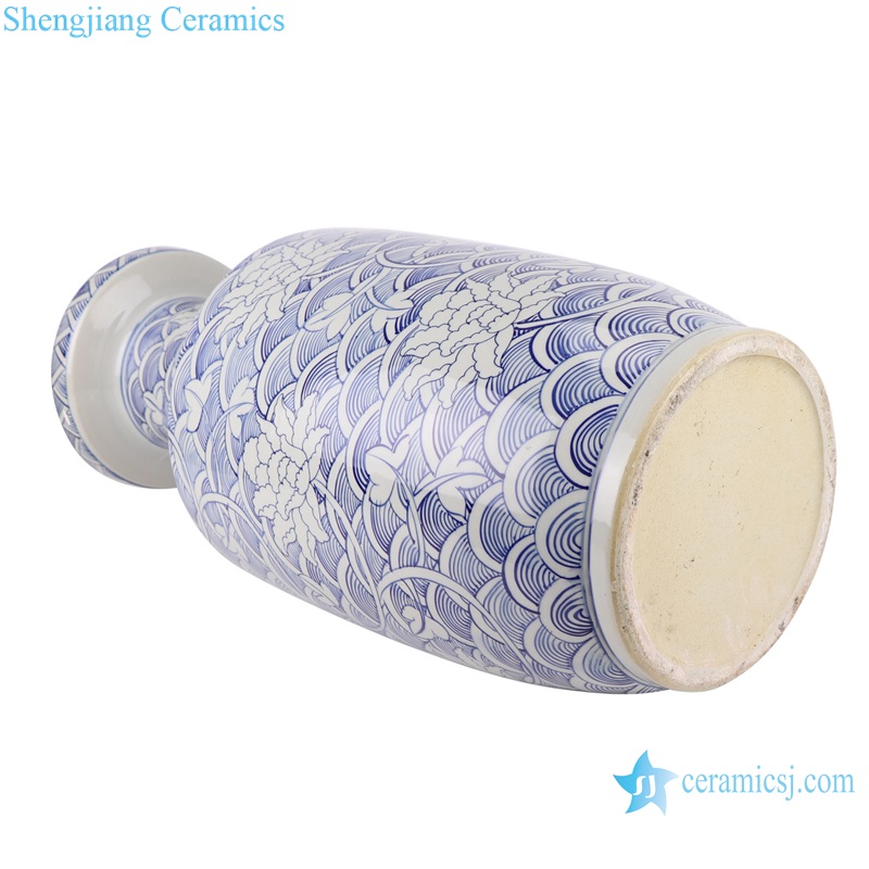 RZKY34 Blue and white Porcelain Vase Sea weave Lotus design Stick bottle Vase