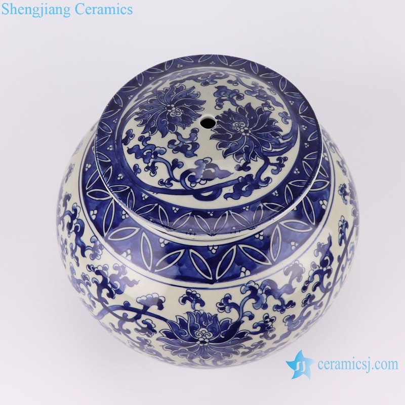 RZKY35-DS Antique Jingdezhen Blue and White Porcelain Twisted flower Design Round ceramic pot Lamp