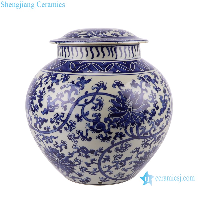 RZKY35-DS Antique Jingdezhen Blue and White Porcelain Twisted flower Design Round ceramic pot Lamp