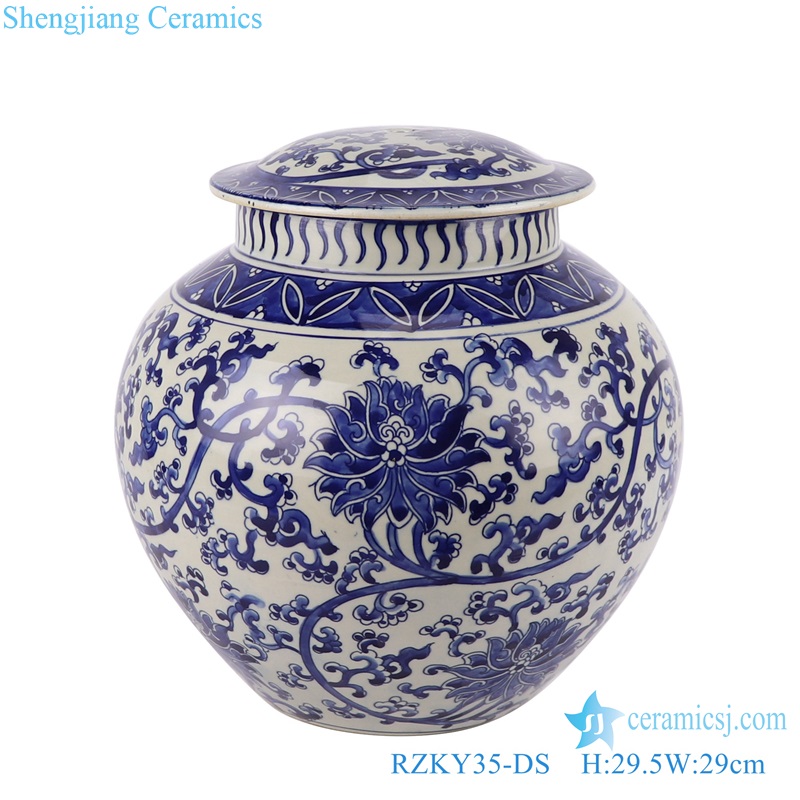 Antique Jingdezhen Blue and White Porcelain Twisted flower Design Round ceramic pot Lamp 