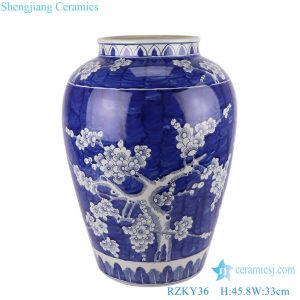 RZKY36 Blue and white Porcelain dark blue Glazed Ice plum Pot Ceramic Vase