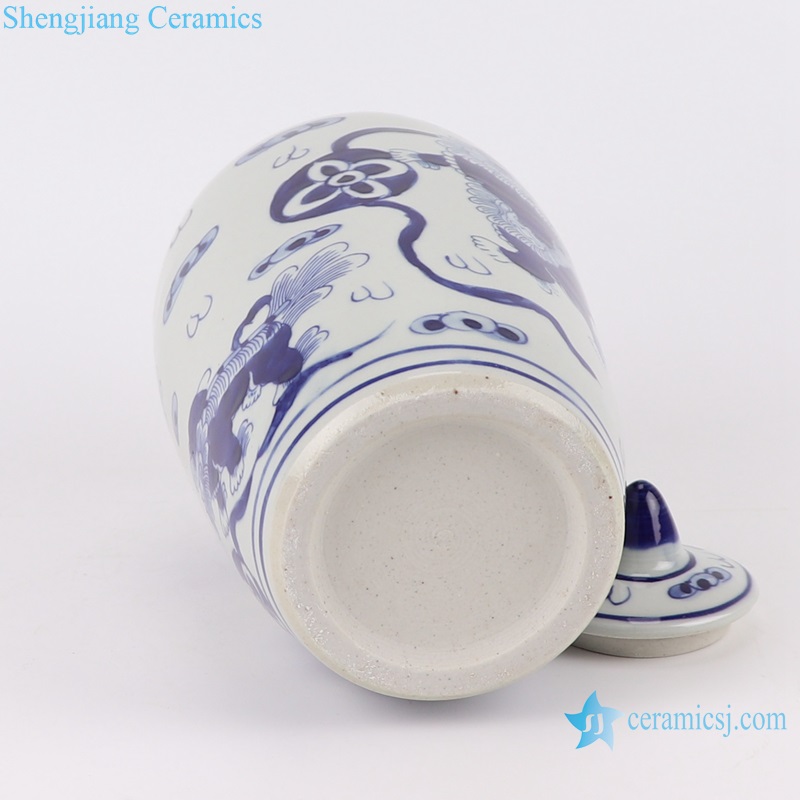 RZKY38 Antique Blue and white Ceramic pot Porcelain Lion Design Wax gourd Shape  Porcelain Heaven Temple jars
