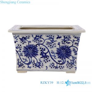 RZKY39 Jingdezhen Antique Twisted flower Design Porcelain Rectangle shape ceramic planter Incense burner